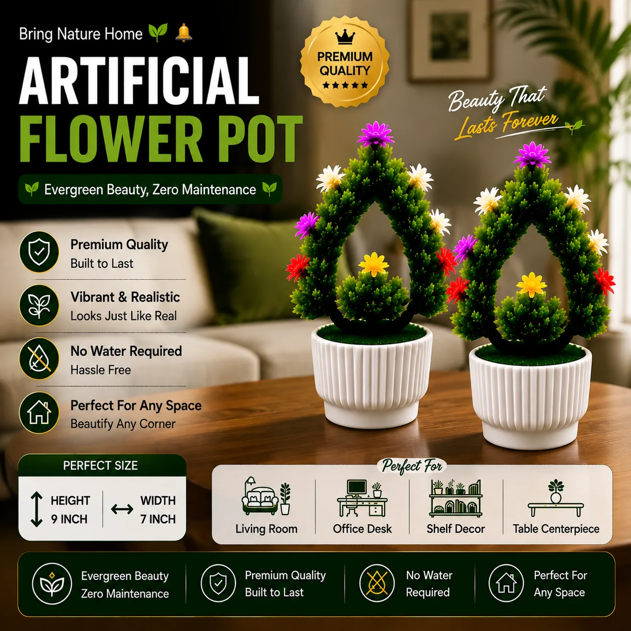 Artificial Flower Pot – Premium Decorative Plant Set of 2 5