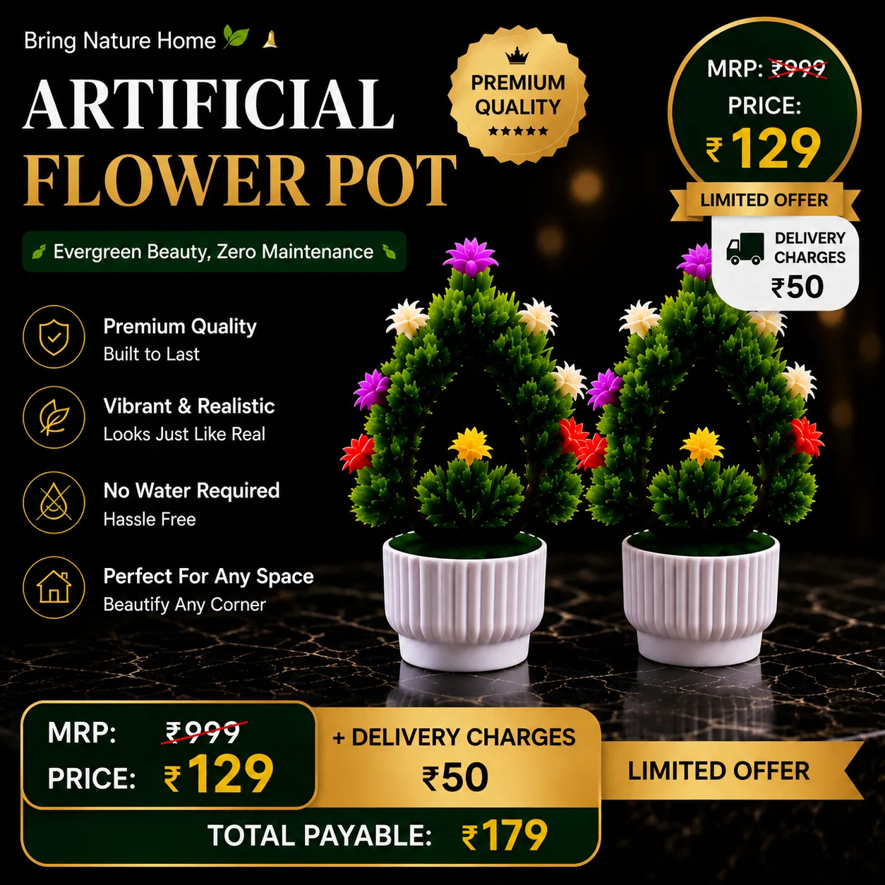 Artificial Flower Pot – Premium Decorative Plant Set of 2 3