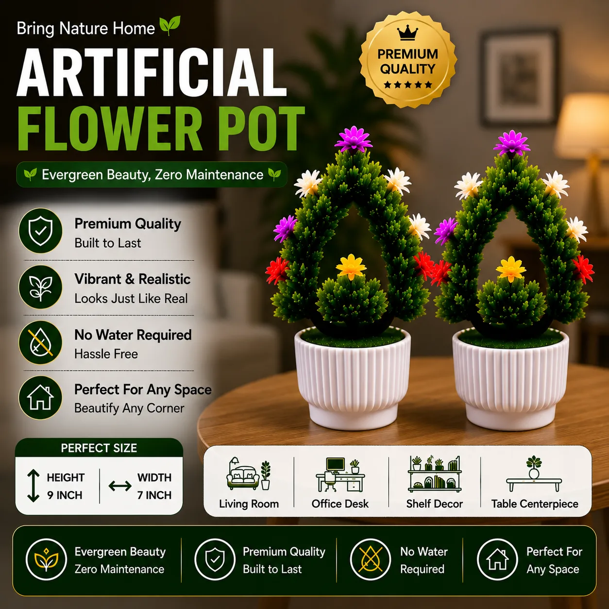 Artificial Flower Pot – Premium Decorative Plant Set of 2 4