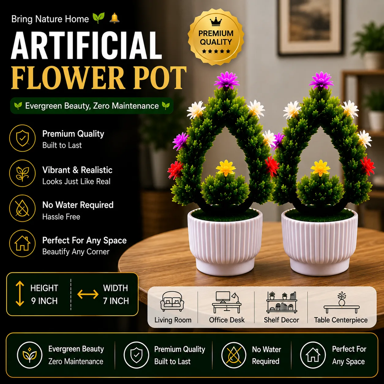 Artificial Flower Pot – Premium Decorative Plant Set of 2 2