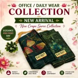Printed Crape Saree – Dark Green & Navy Blue Floral Design Category: Fashion & Apparel → Sarees 2