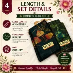 Printed Crape Saree – Dark Green & Navy Blue Floral Design Category: Fashion & Apparel → Sarees 4