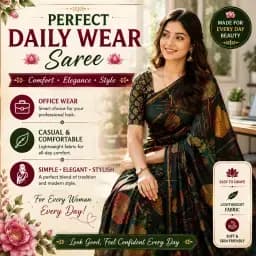 Printed Crape Saree – Dark Green & Navy Blue Floral Design Category: Fashion & Apparel → Sarees 5