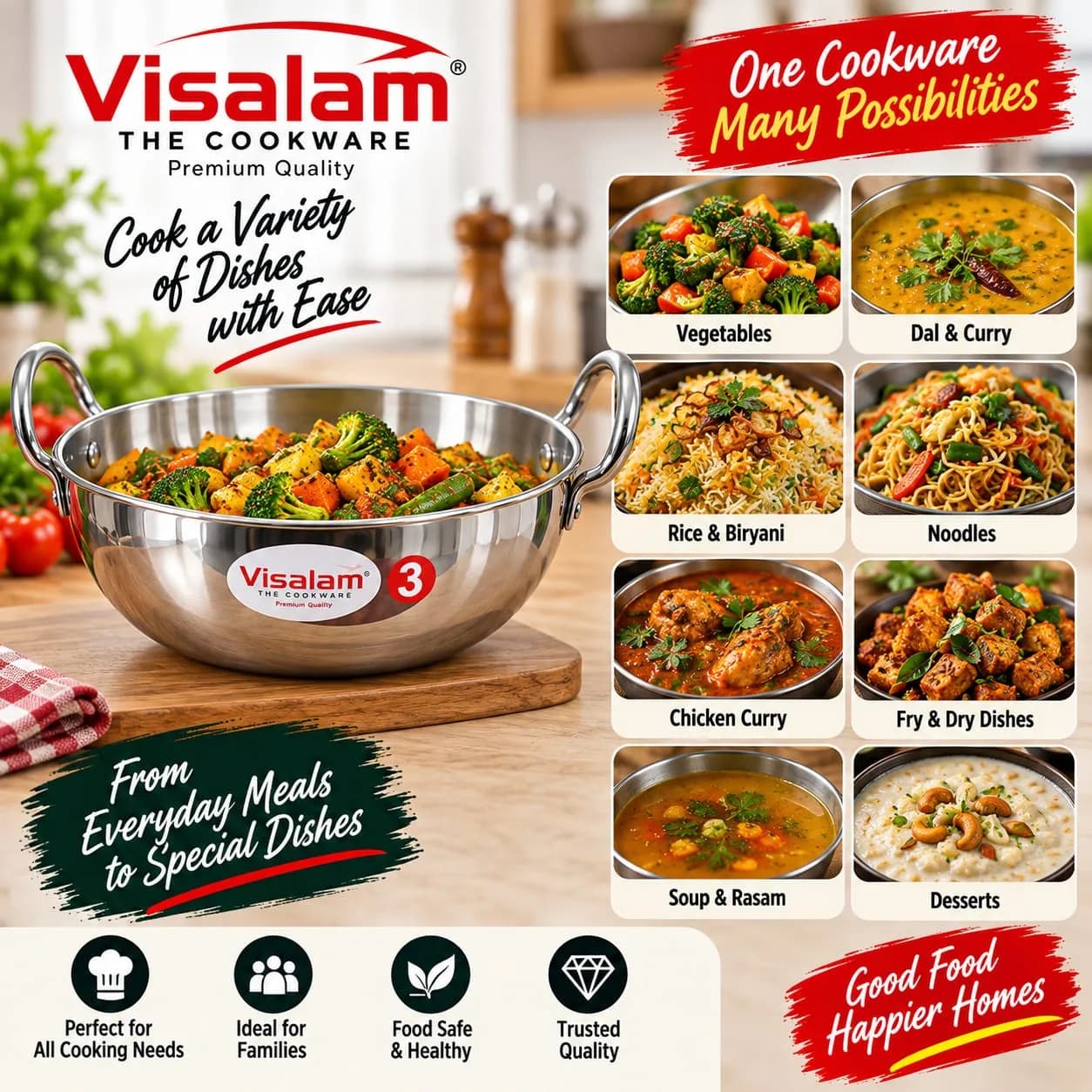 Visalam Stainless Steel Kadai – Size 3 2