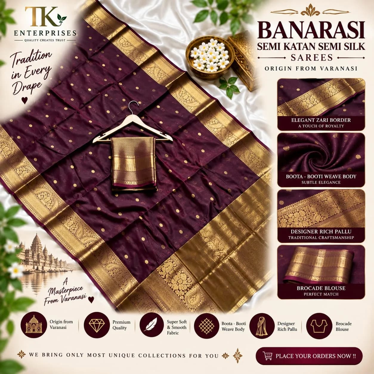 Banarasi Semi Katan Semi Silk Saree 5
