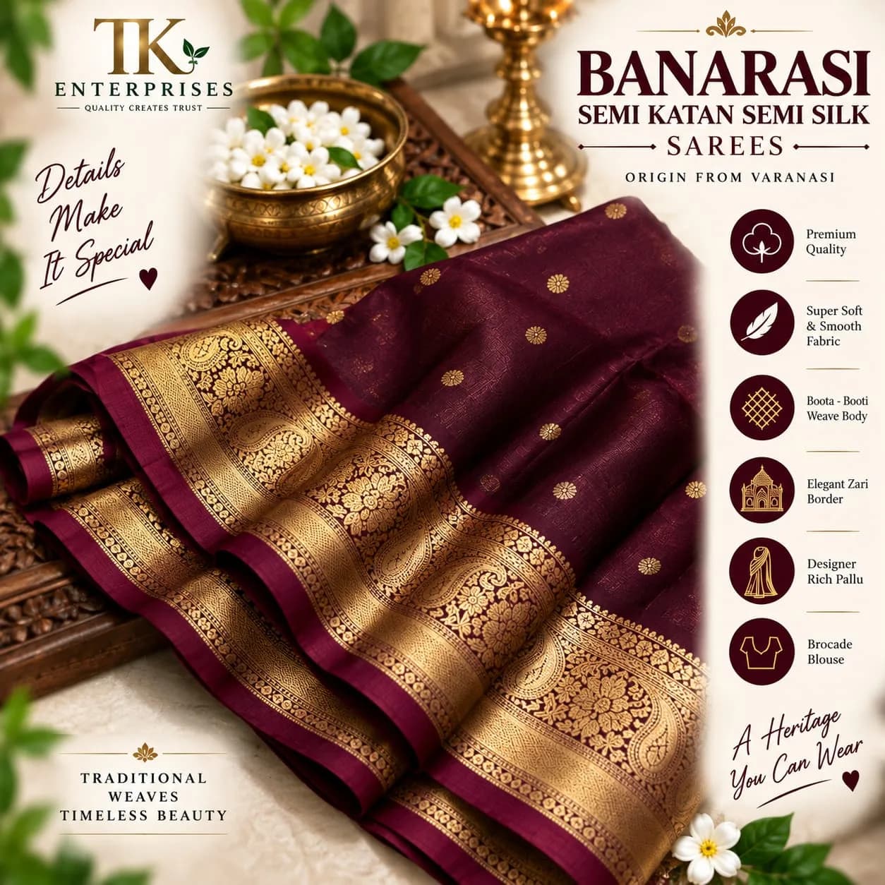 Banarasi Semi Katan Semi Silk Saree 4