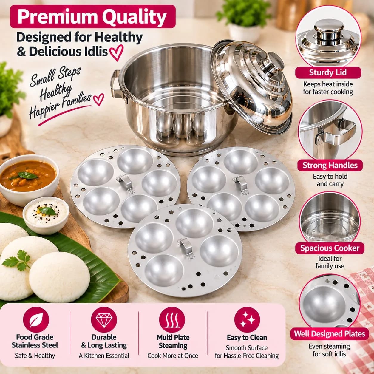 Stainless Steel 15-Cavity Idli Maker / Steamer 2