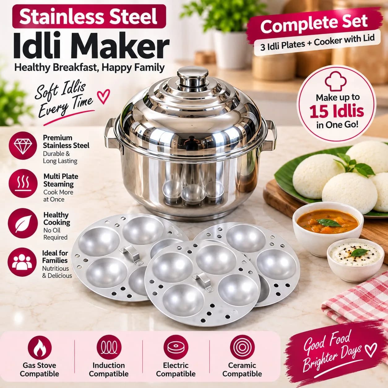 Stainless Steel 15-Cavity Idli Maker / Steamer 4