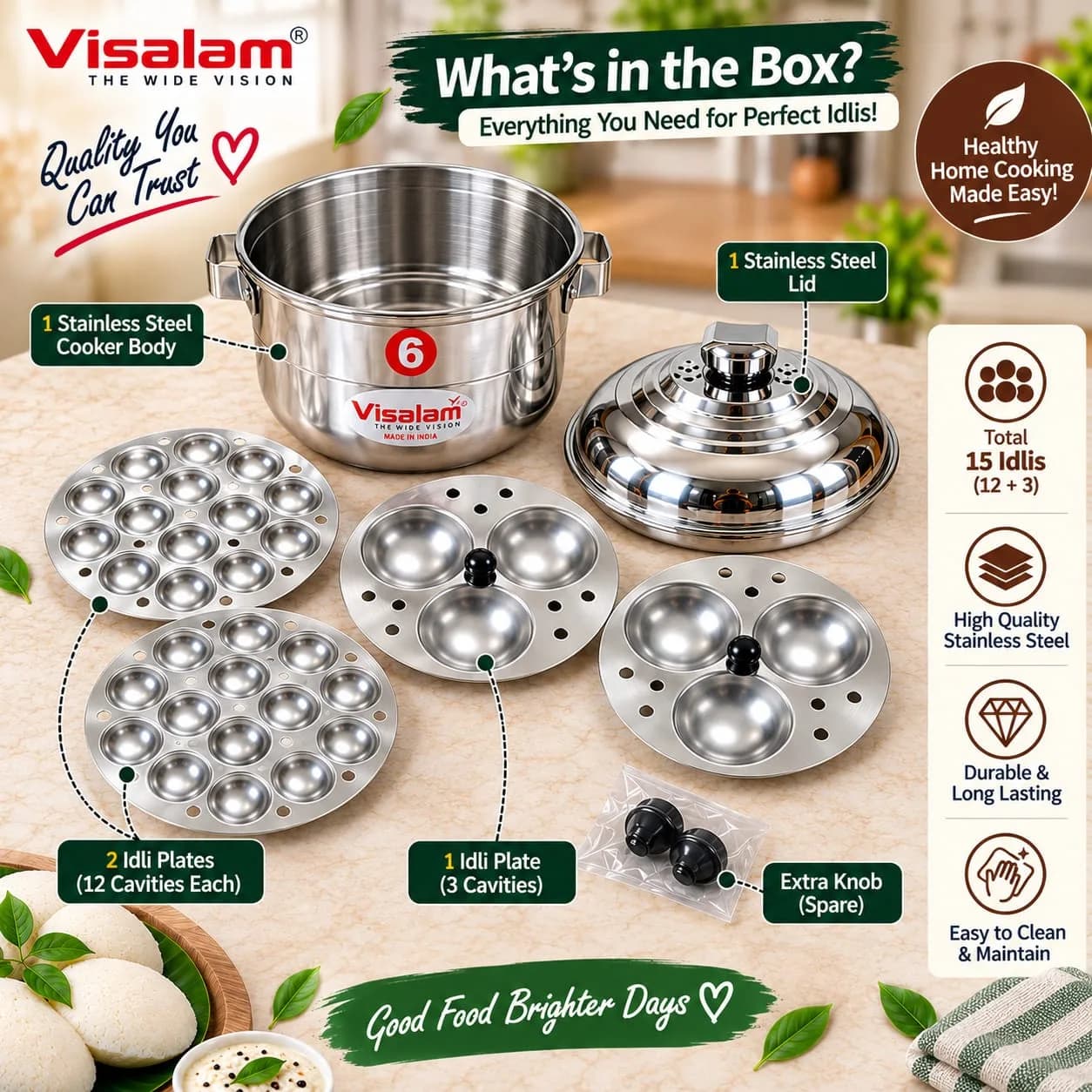 Stainless Steel 6-Plate Idli Maker – Multi-Layer Steamer 5