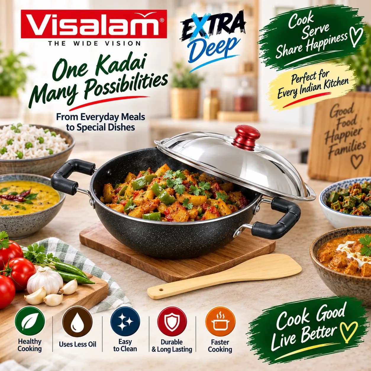 Visalam Non-Stick Mini Kadai with Stainless Steel Lid