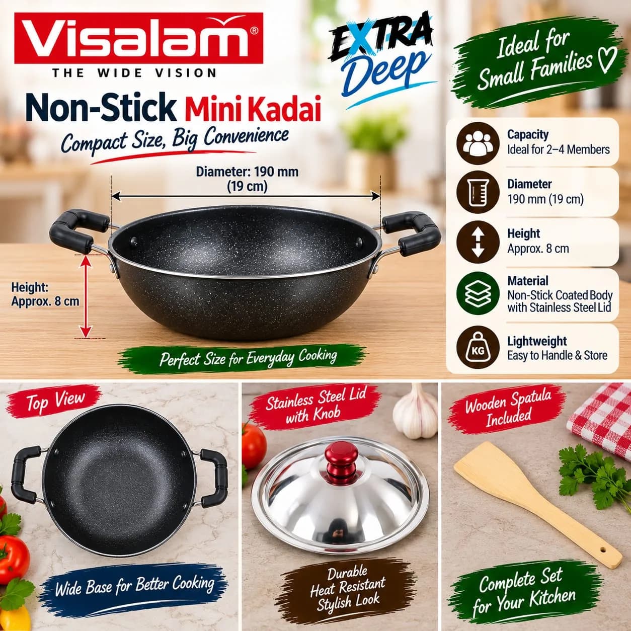 Visalam Non-Stick Mini Kadai with Stainless Steel Lid 5