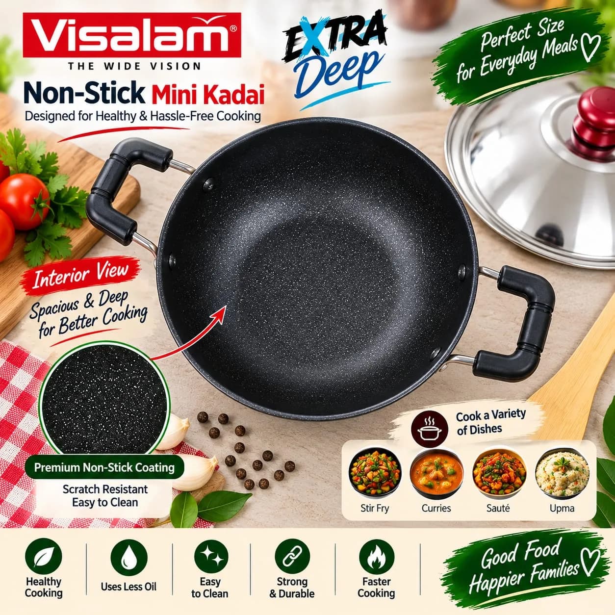 Visalam Non-Stick Mini Kadai with Stainless Steel Lid 4