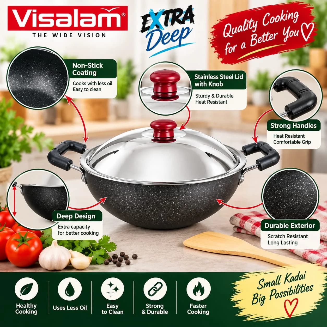 Visalam Non-Stick Mini Kadai with Stainless Steel Lid 2
