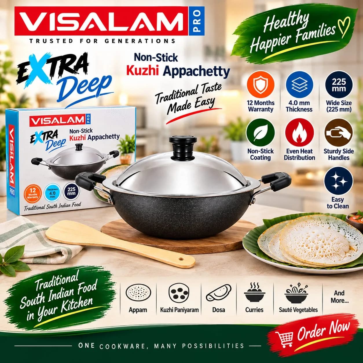 Visalam Pro Extra Deep Non-Stick Kuzhi Appachetty – 225 mm 2
