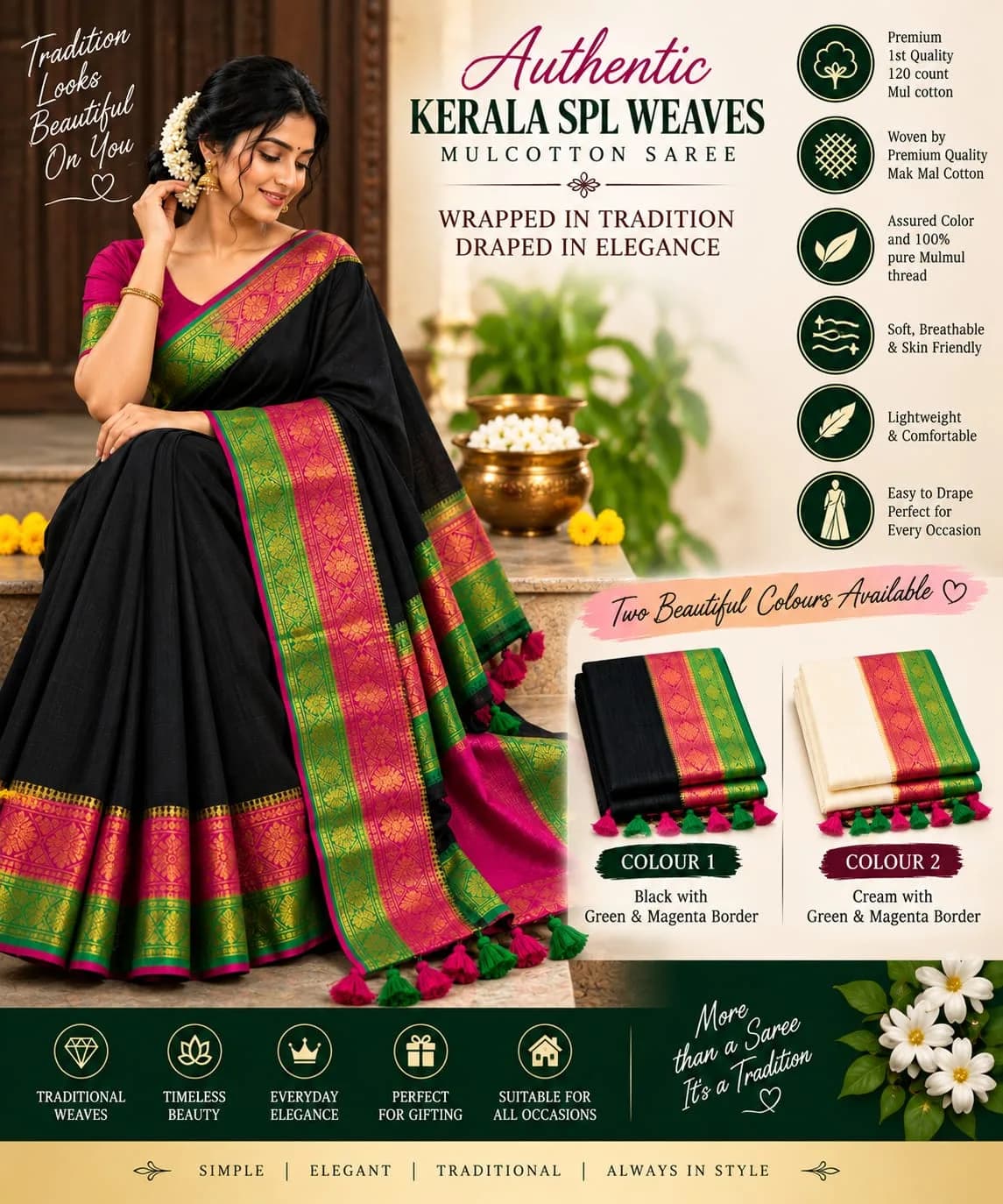 Authentic Kerala SPL Weaves Mulcotton Saree 5