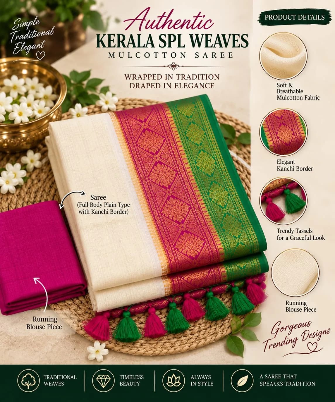 Authentic Kerala SPL Weaves Mulcotton Saree