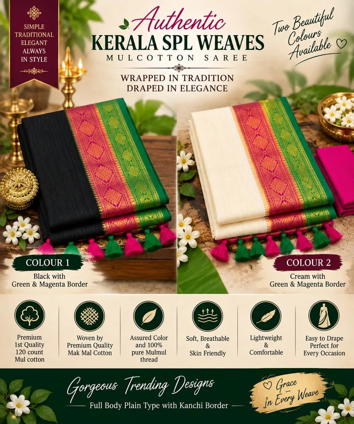 Authentic Kerala SPL Weaves Mulcotton Saree 4