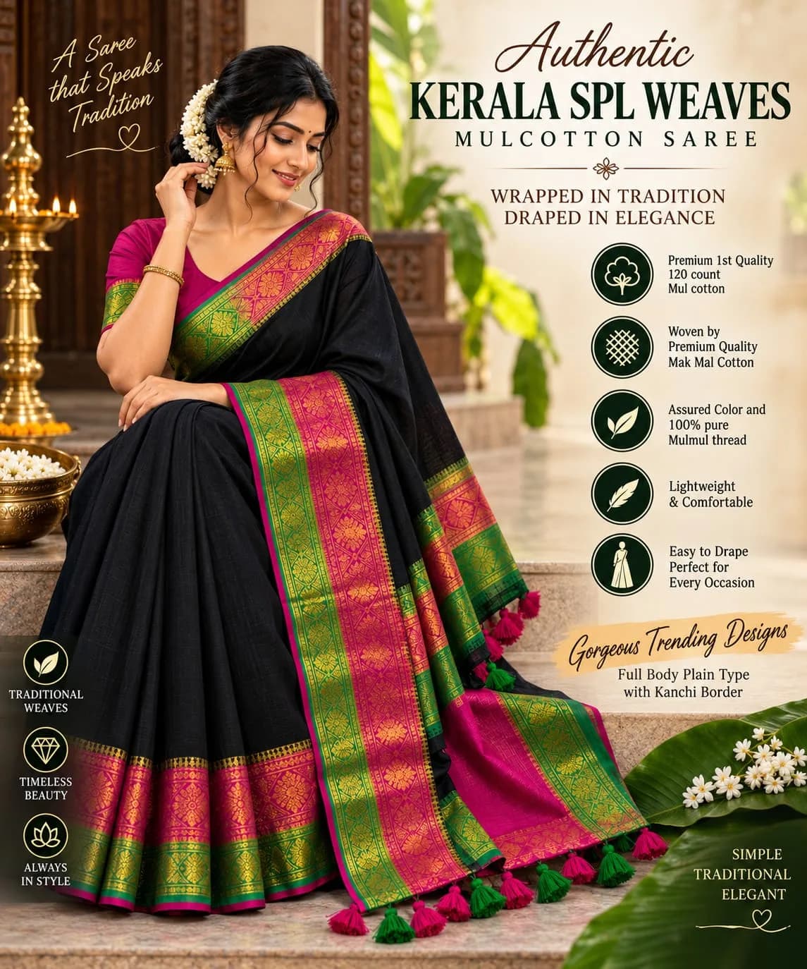 Authentic Kerala SPL Weaves Mulcotton Saree 2