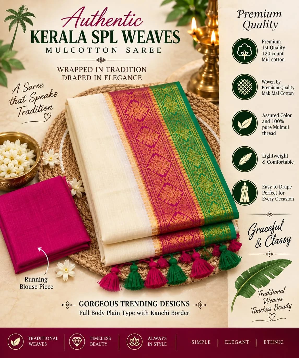 Authentic Kerala SPL Weaves Mulcotton Saree 3