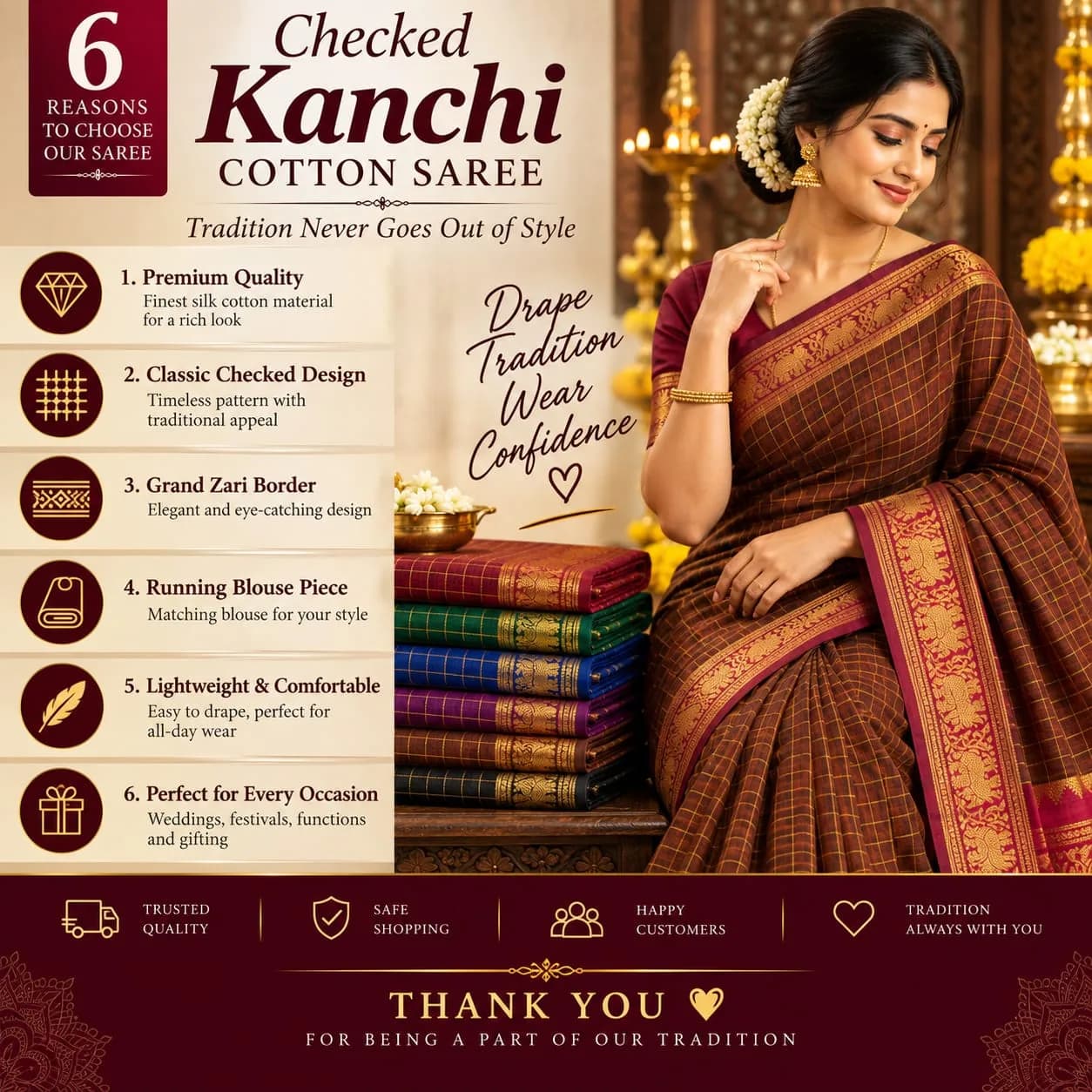 CHECKED KANCHI COTTON SAREE 2