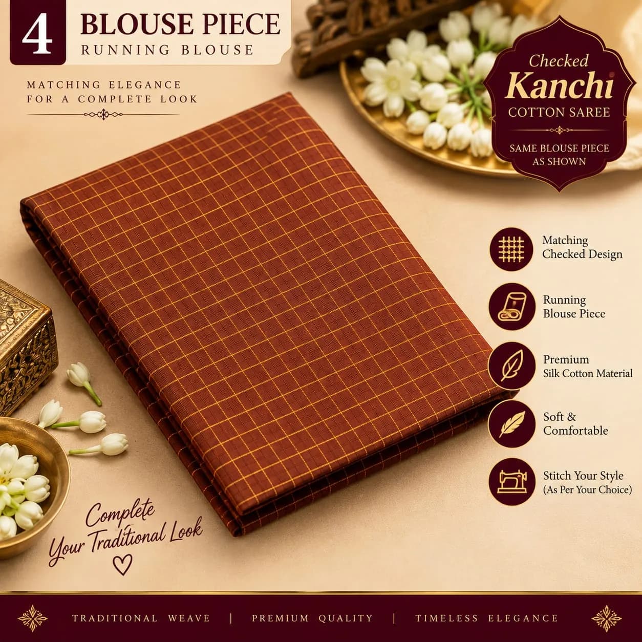 CHECKED KANCHI COTTON SAREE 5