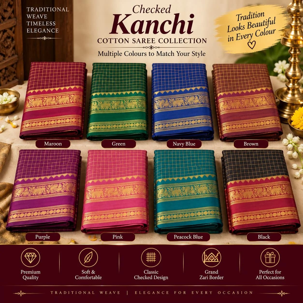 CHECKED KANCHI COTTON SAREE 3