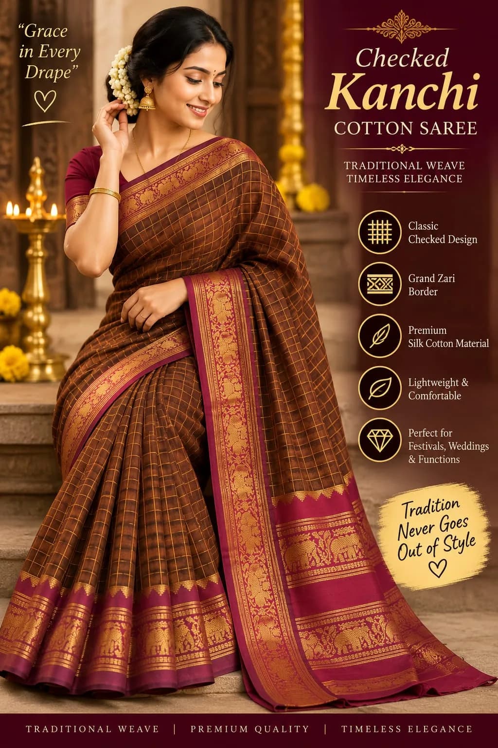 CHECKED KANCHI COTTON SAREE 4