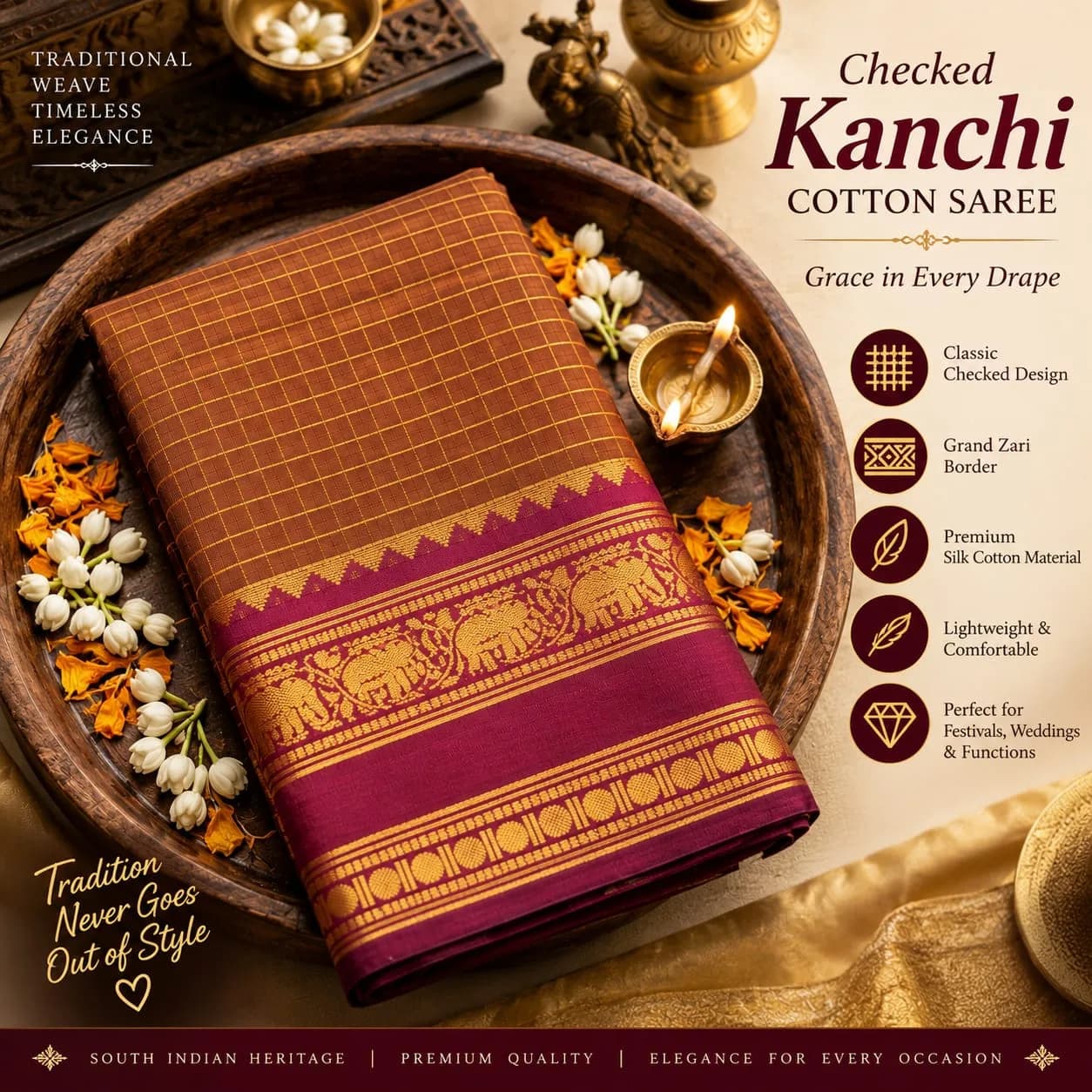 CHECKED KANCHI COTTON SAREE