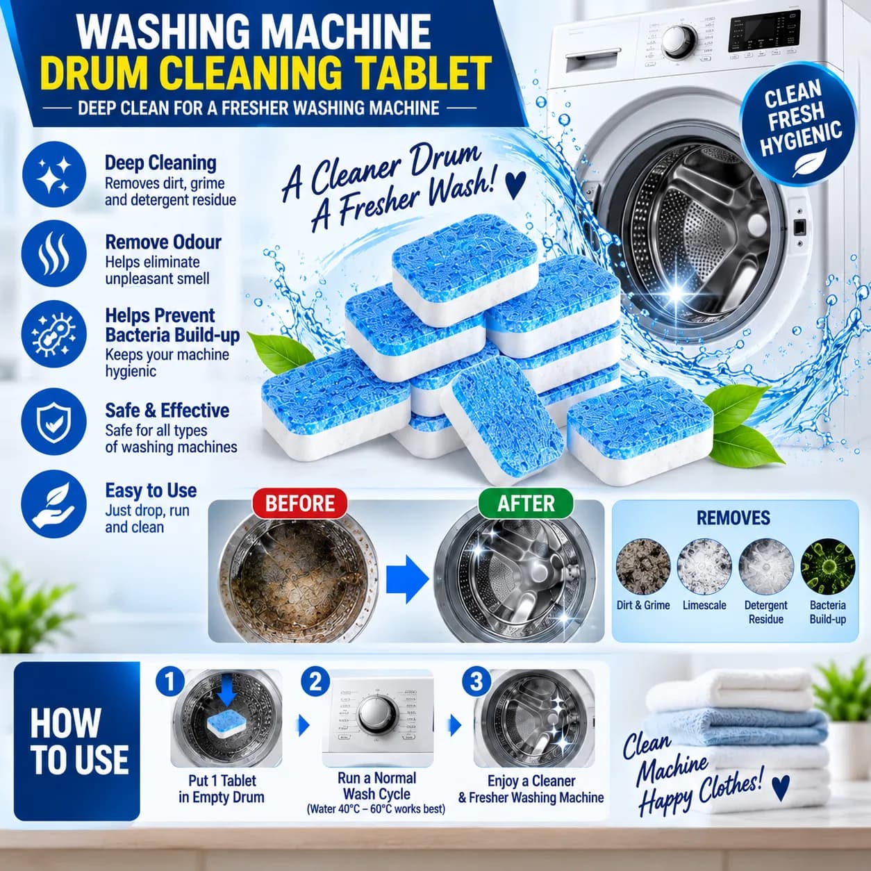 *Washing Machine Care Combo – Anti-Vibration Stand + Drum Cleaning Tablets + Corona Balls* 3