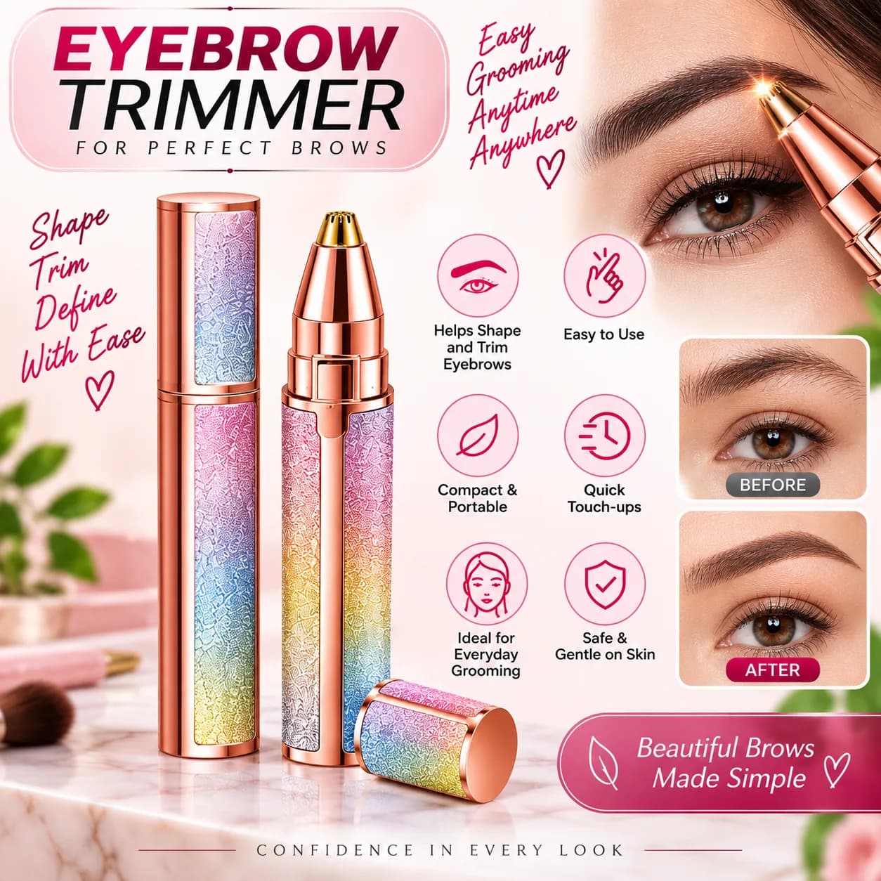 *3-in-1 Beauty Care Combo – Eyebrow Trimmer, Eyebrow Marker & Ice Roller*
