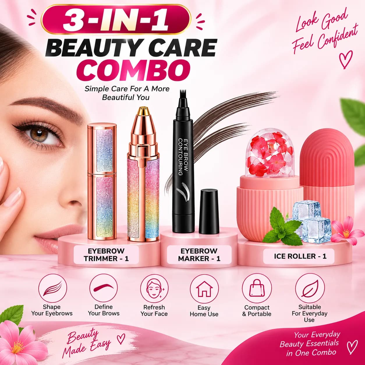 *3-in-1 Beauty Care Combo – Eyebrow Trimmer, Eyebrow Marker & Ice Roller* 6