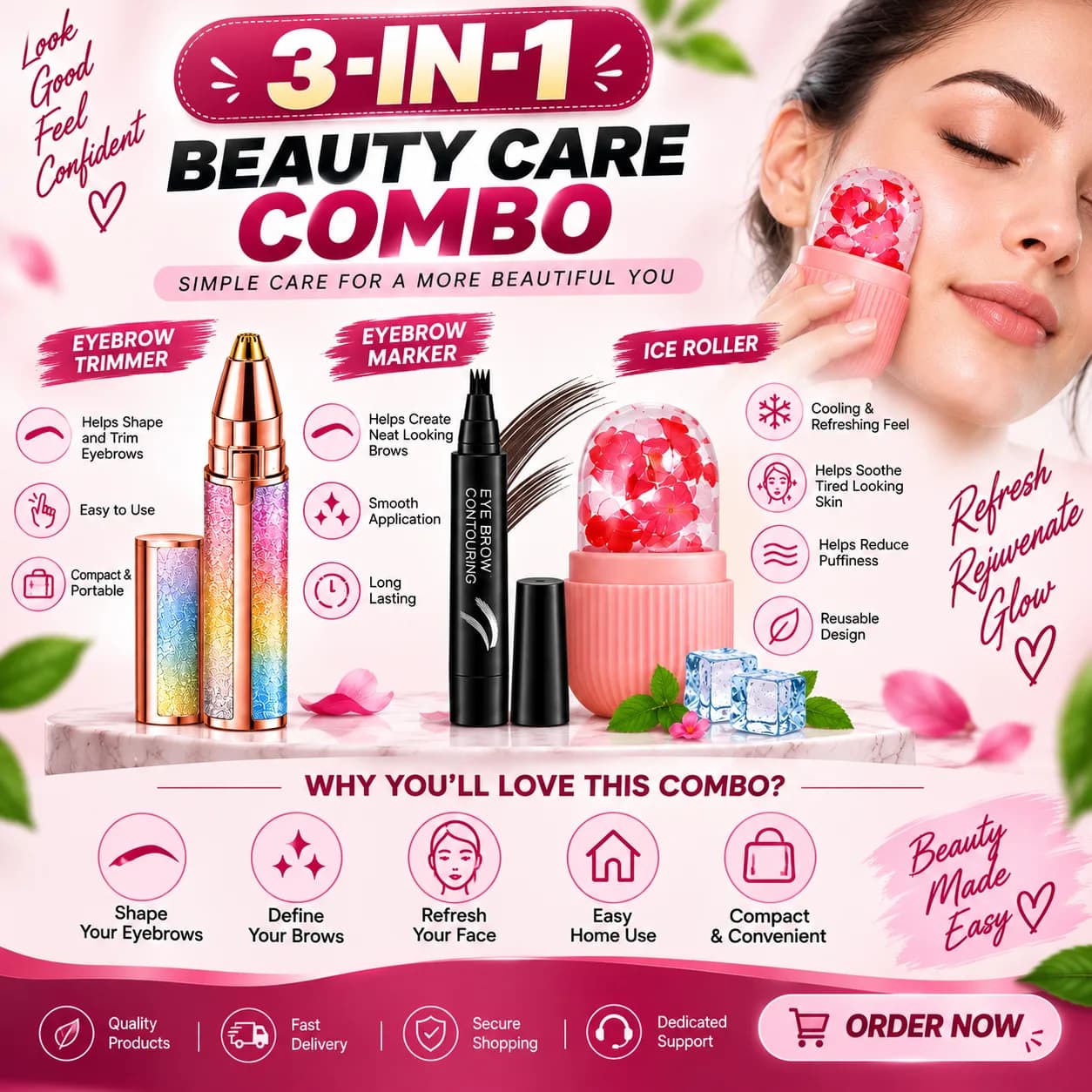 *3-in-1 Beauty Care Combo – Eyebrow Trimmer, Eyebrow Marker & Ice Roller* 4