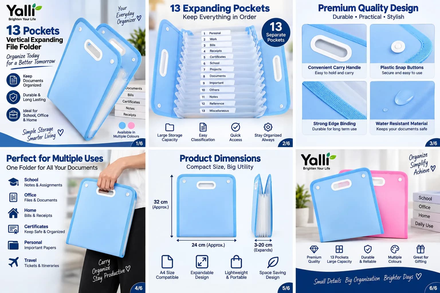 *13 Pockets Vertical Expanding File Folder – A4 Document Organizer* 7