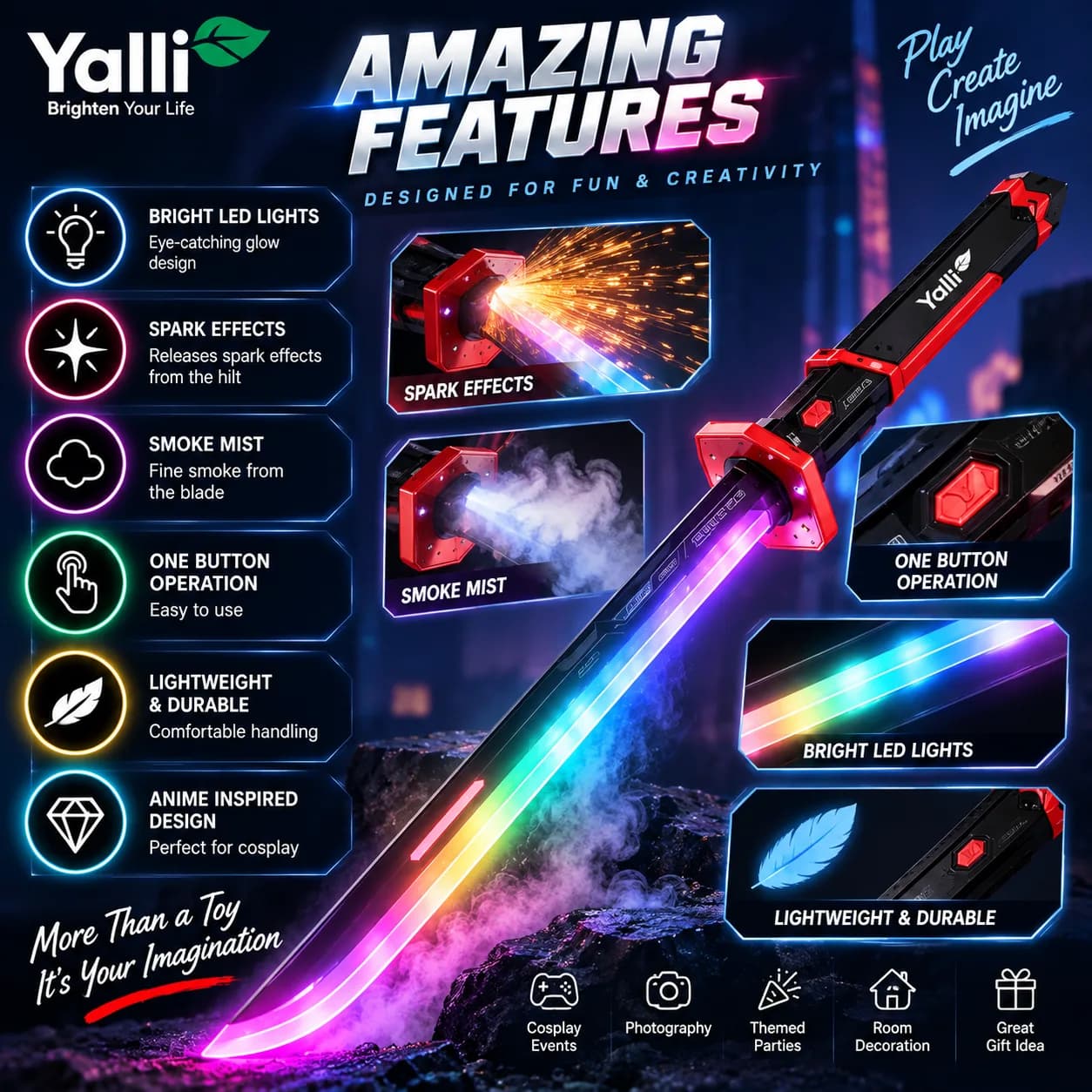 31.5" LED Spark Sword Toy – Light-Up Anime-Inspired Toy Sword 4