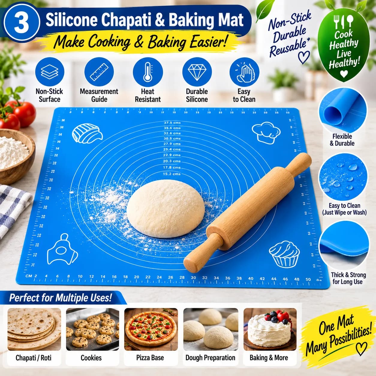 Smart Kitchen Combo – Digital Kitchen Weighing Scale + Silicone Chapati & Baking Mat + Edible Oil Spray Bottle 4