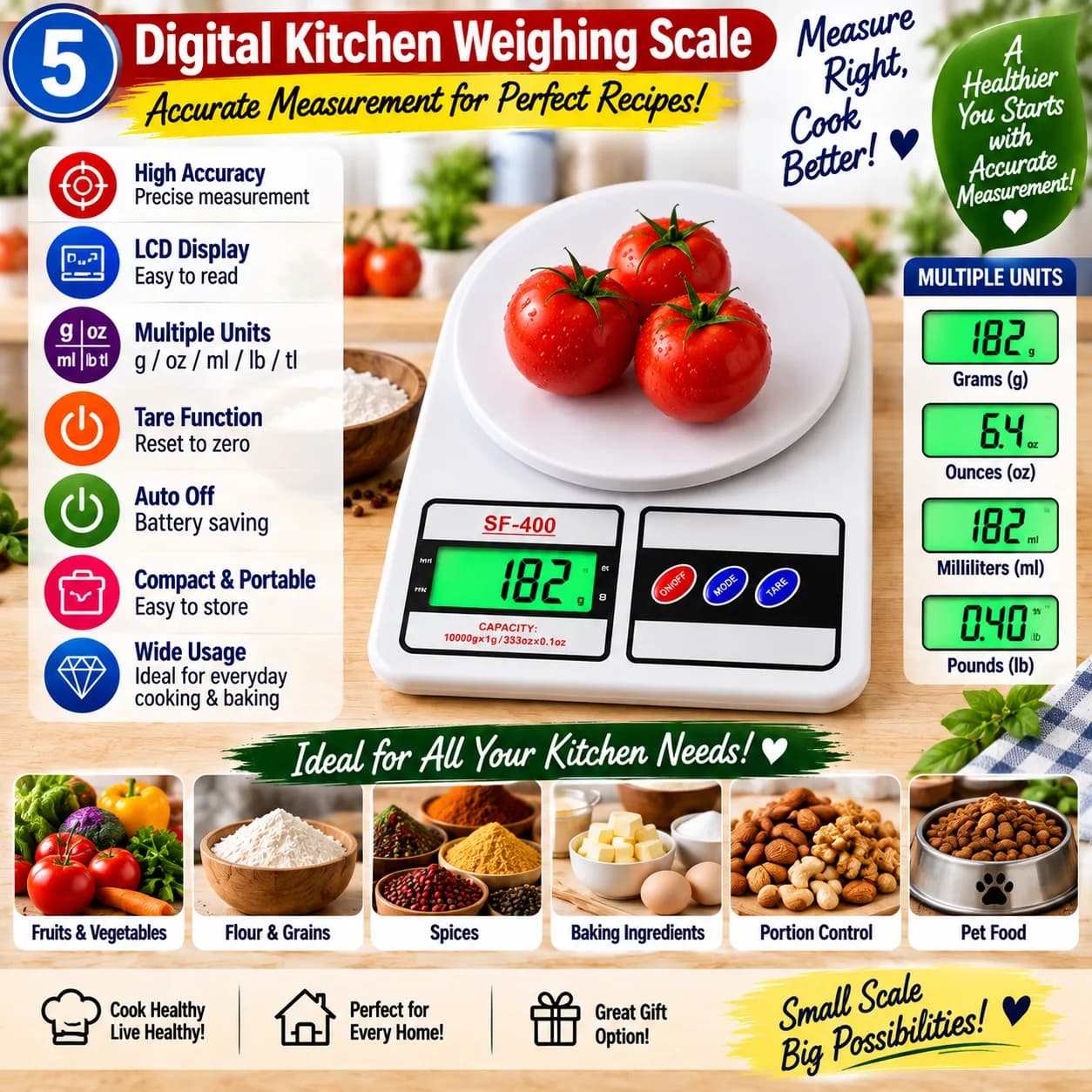 Smart Kitchen Combo – Digital Kitchen Weighing Scale + Silicone Chapati & Baking Mat + Edible Oil Spray Bottle 6