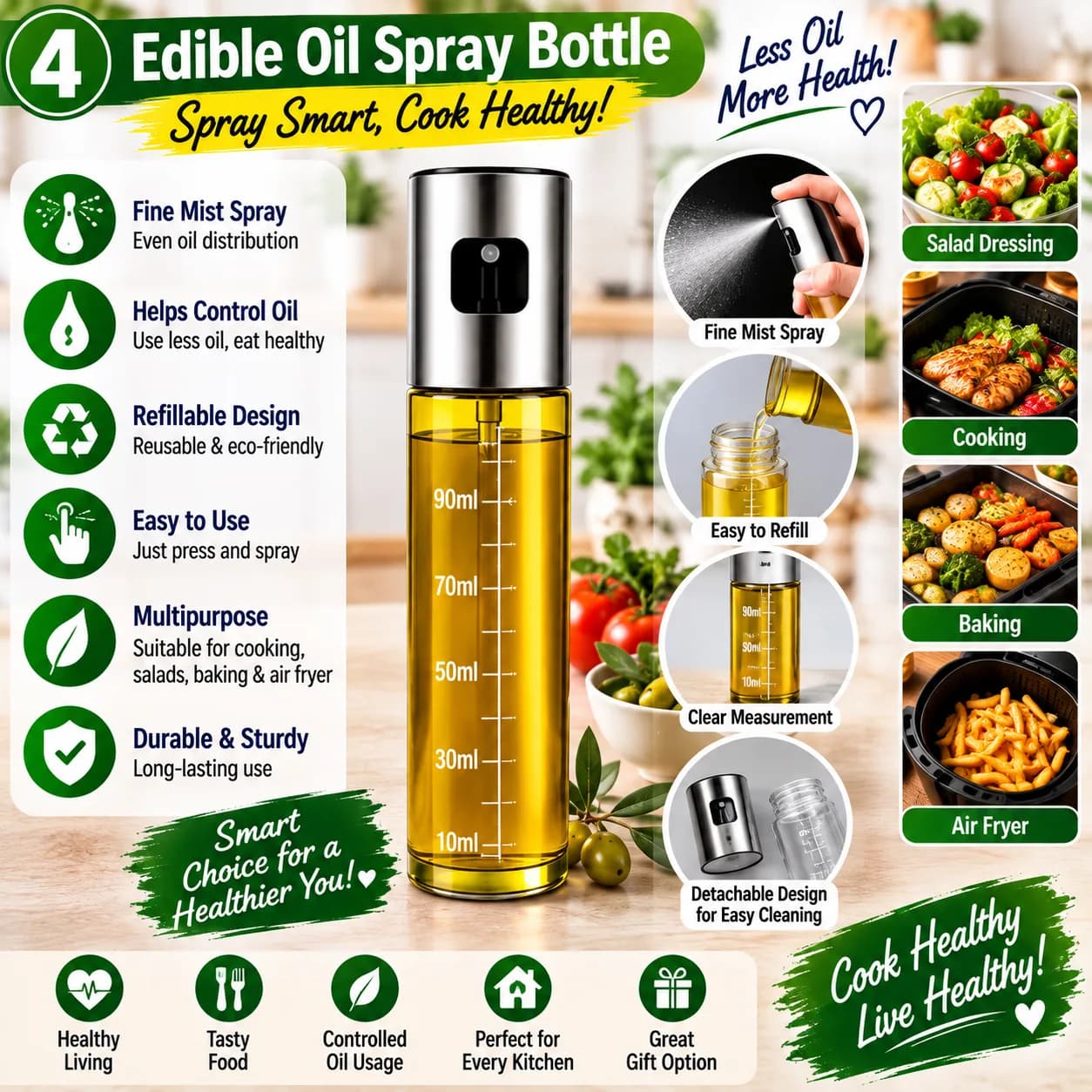 Smart Kitchen Combo – Digital Kitchen Weighing Scale + Silicone Chapati & Baking Mat + Edible Oil Spray Bottle 5
