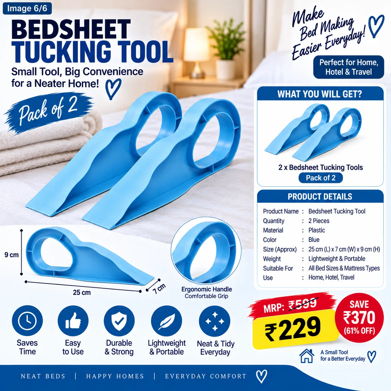 Bedsheet Tucking Tool / Mattress Lifter – Pack of 2