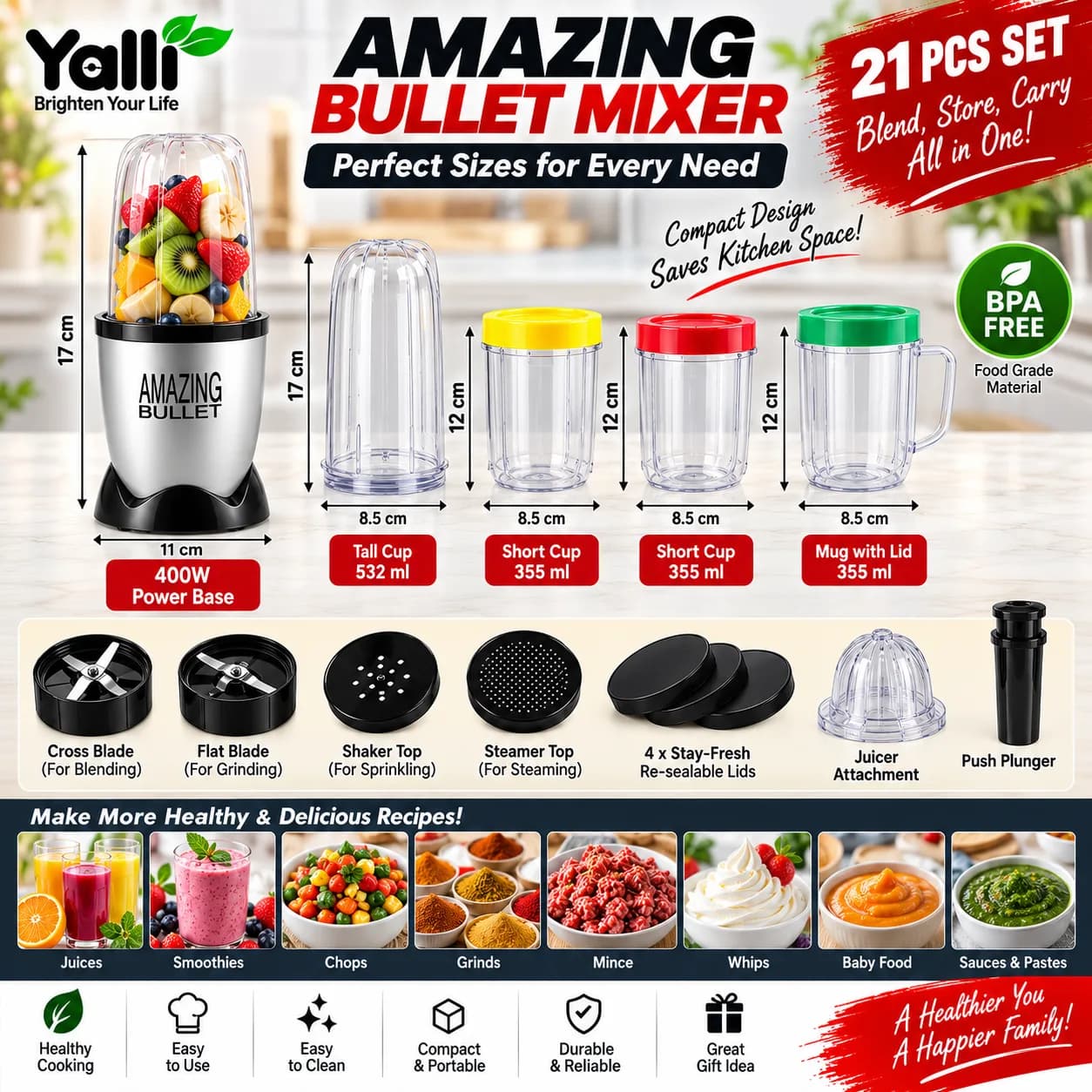 Amazing Bullet Mixer – 21 Pcs Blender & Juicer Set 6