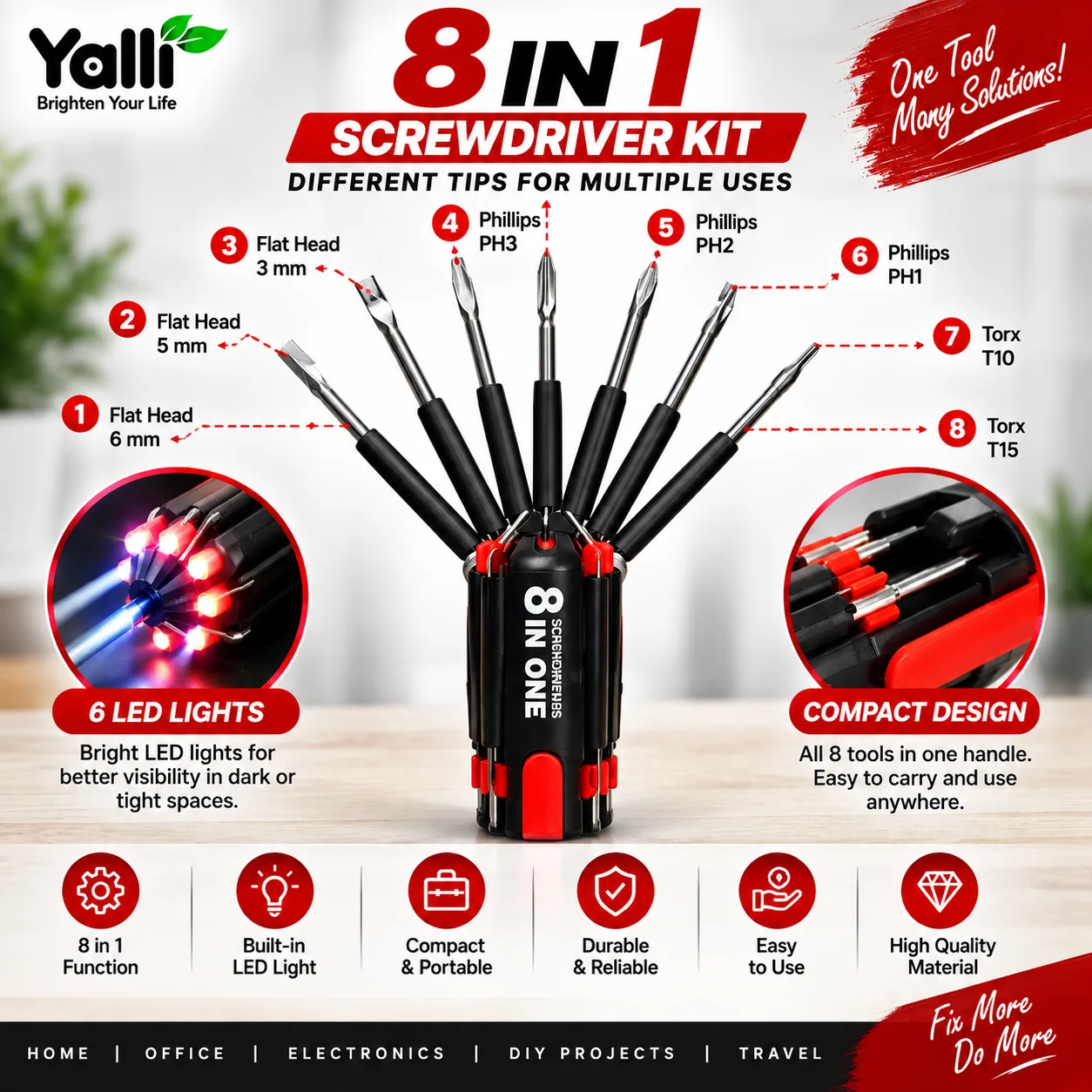 8-in-1 Multi-Function Screwdriver Kit with LED Torch 2