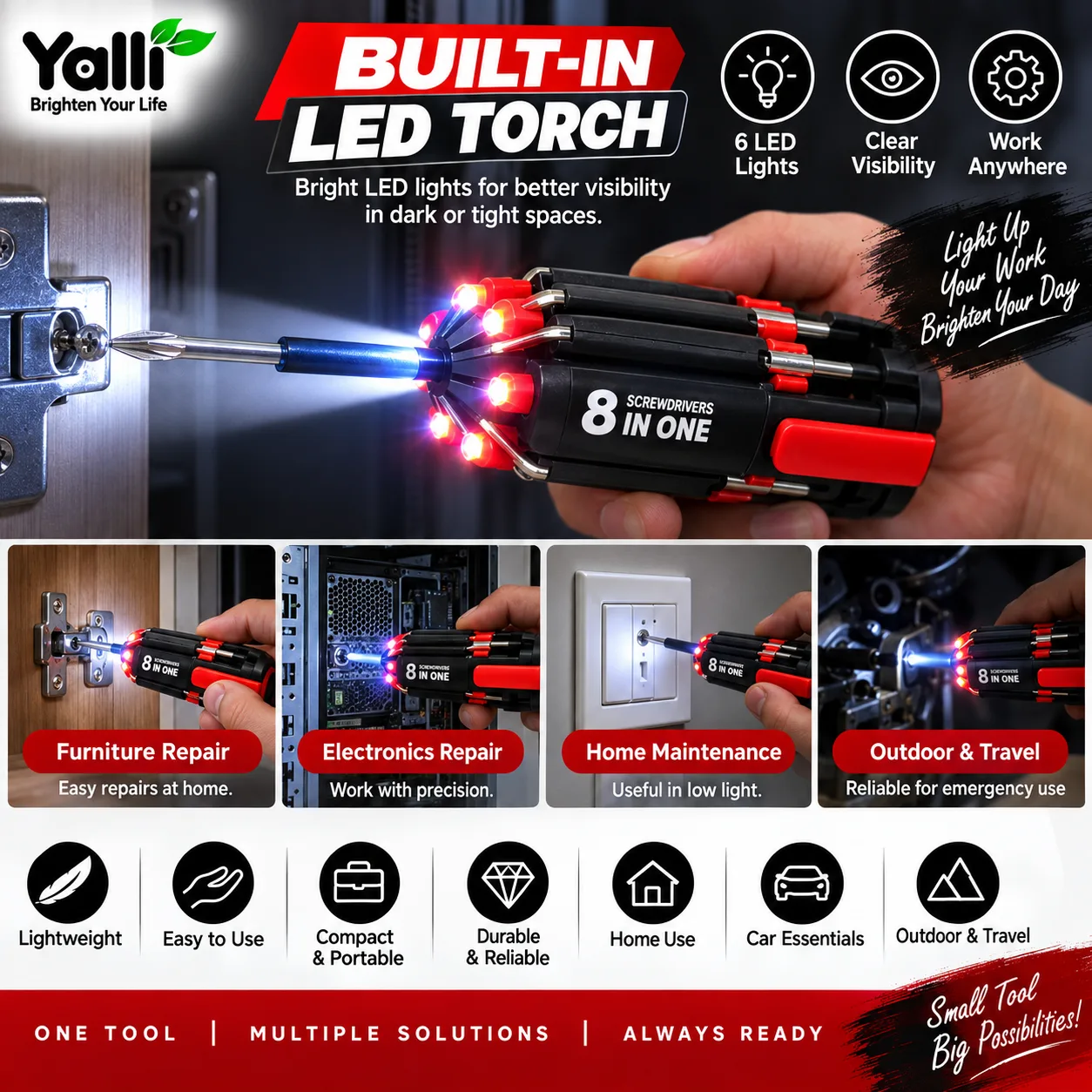 8-in-1 Multi-Function Screwdriver Kit with LED Torch 3