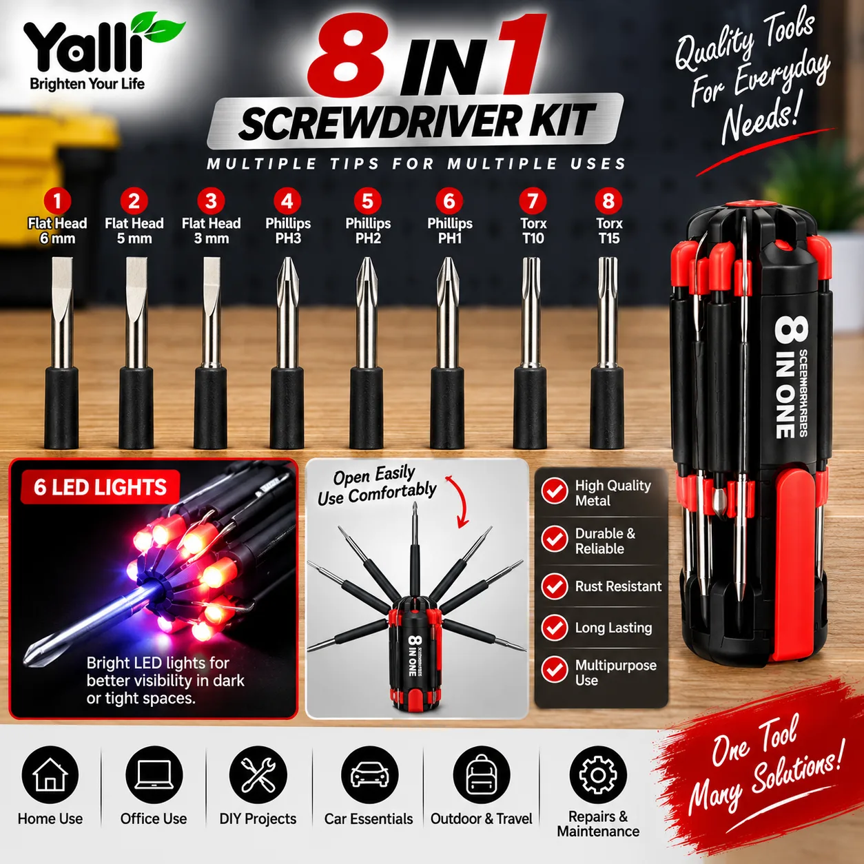 8-in-1 Multi-Function Screwdriver Kit with LED Torch 4