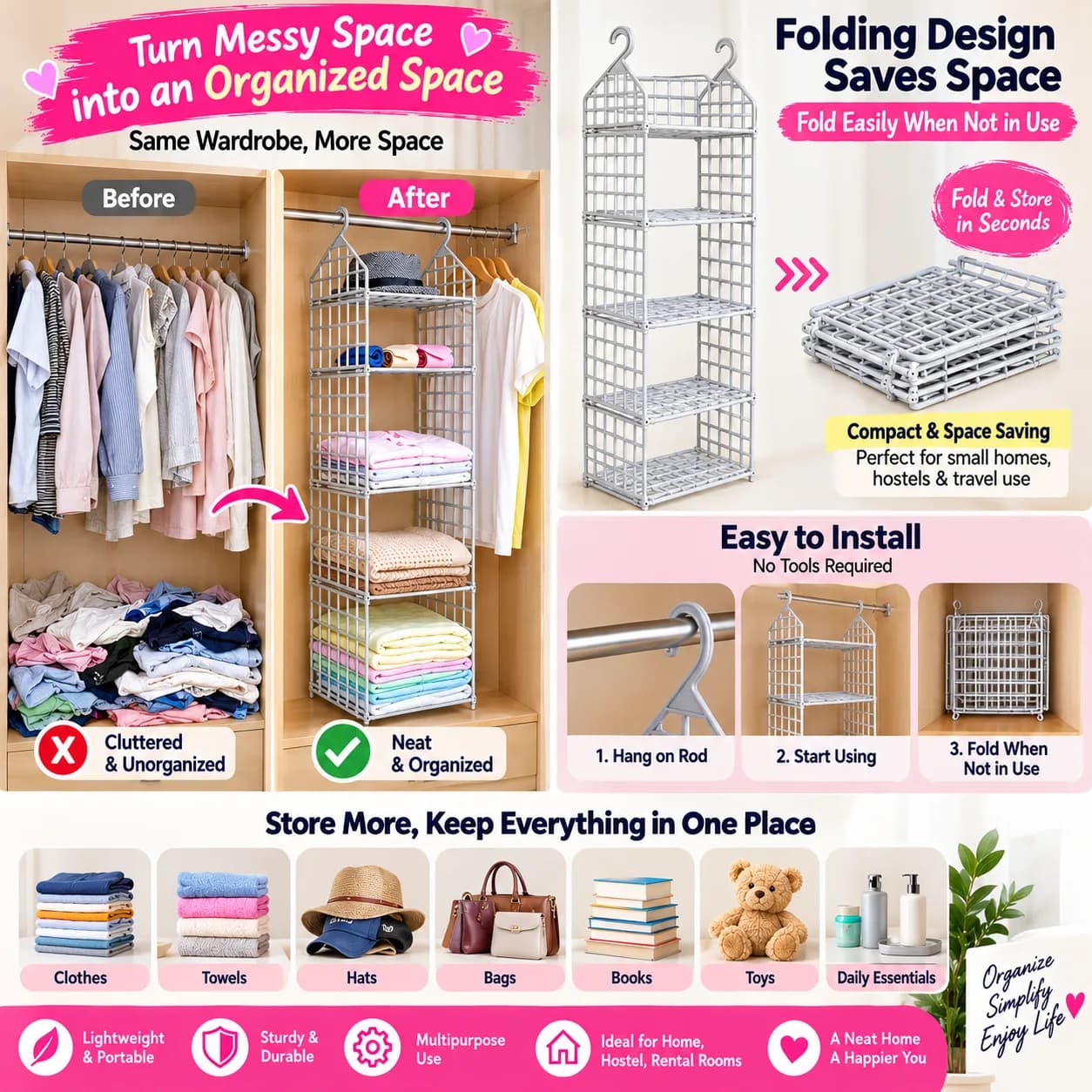 5 Layer Folding Plastic Clothes Storage Rack 5