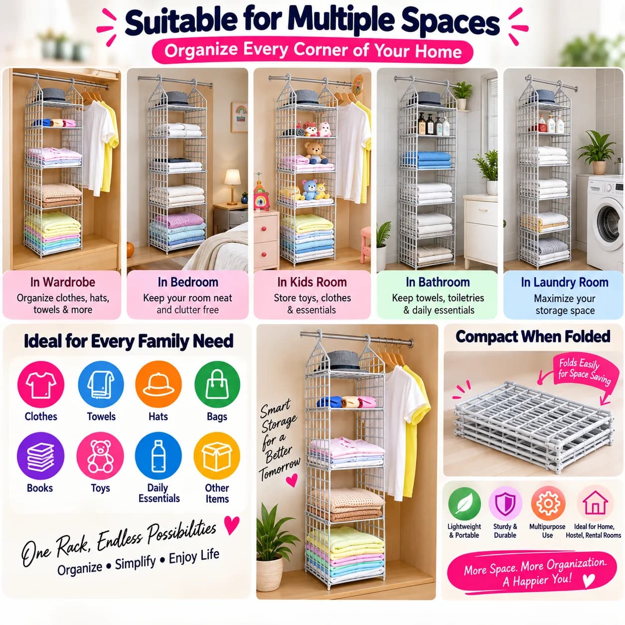 5 Layer Folding Plastic Clothes Storage Rack 3