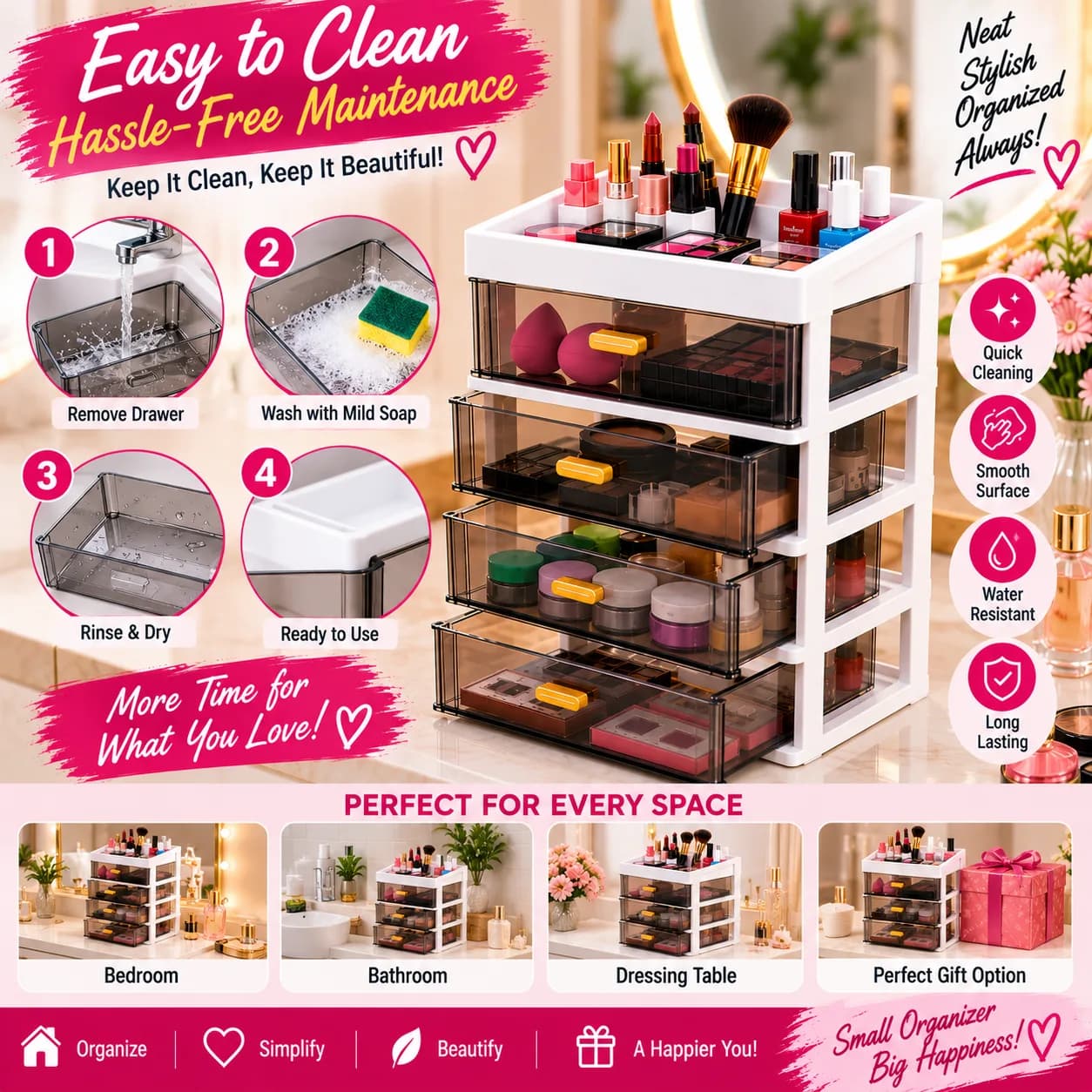 4-Layer Makeup Drawer Organizer – Cosmetic & Beauty Storage Organize 2