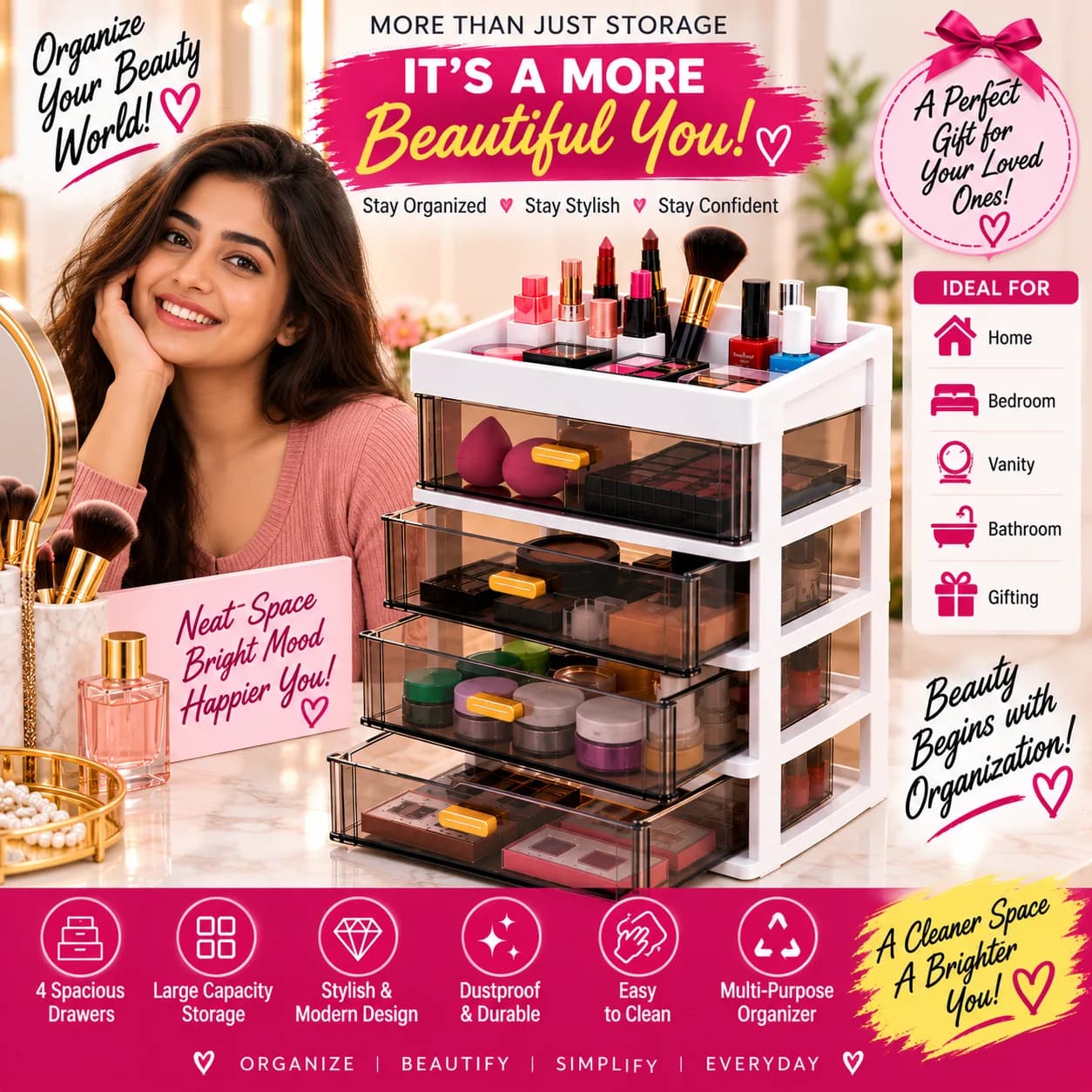 4-Layer Makeup Drawer Organizer – Cosmetic & Beauty Storage Organize 3