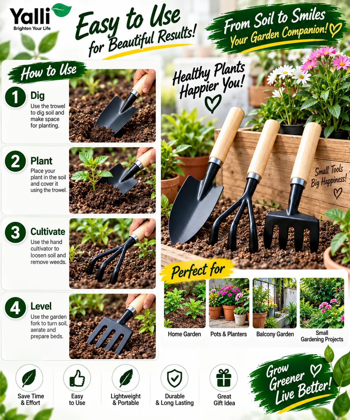3 Pcs Garden Tool Set – Hand Trowel, Cultivator & Garden Fork 6