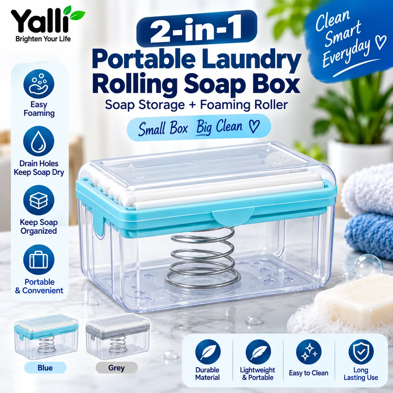 2-in-1 Portable Laundry Rolling Soap Box with Rubber Roller – Foaming Soap Saver*