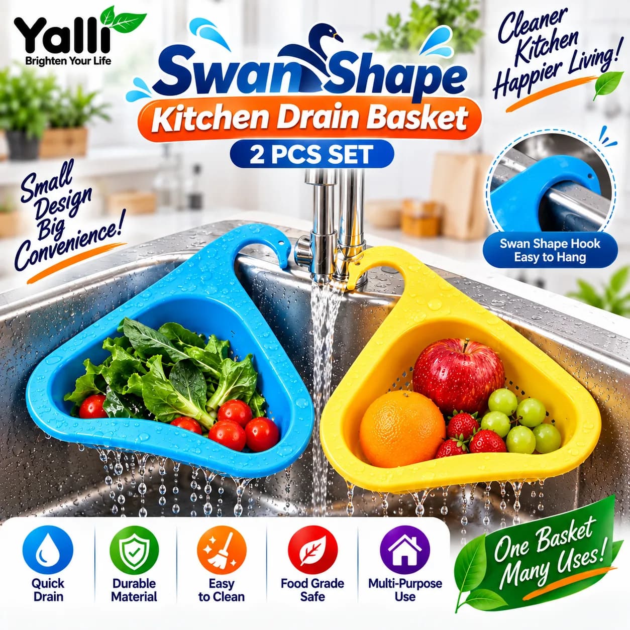 🦢 Swan Shape Kitchen Drain Basket – 2 Pcs