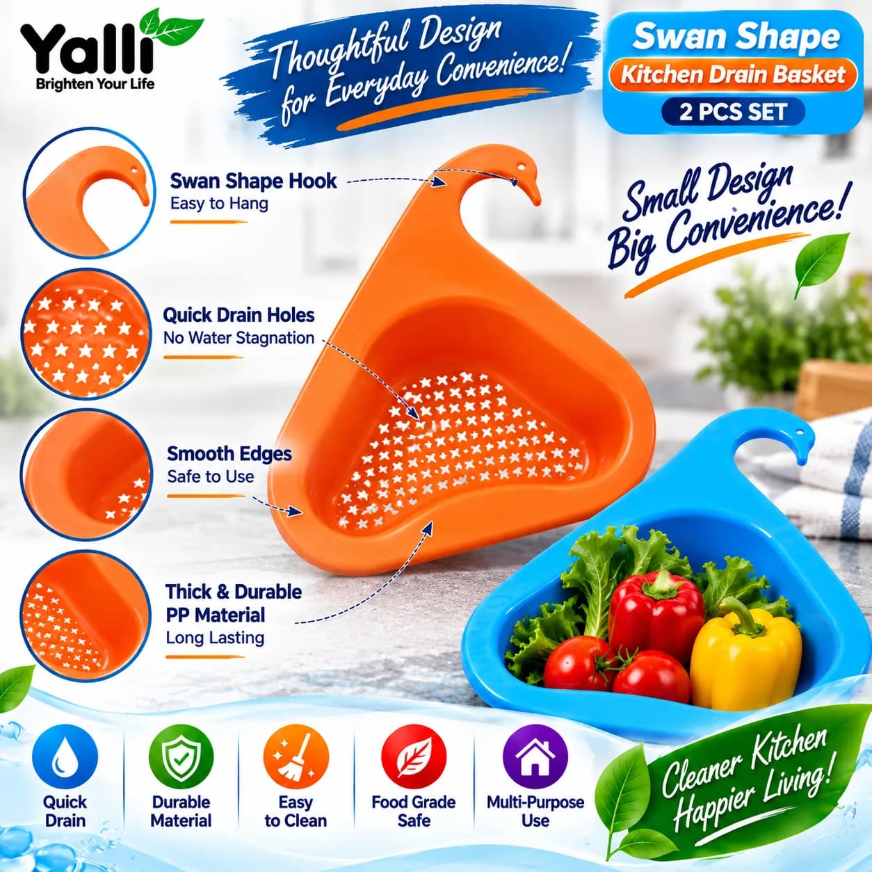 🦢 Swan Shape Kitchen Drain Basket – 2 Pcs 2